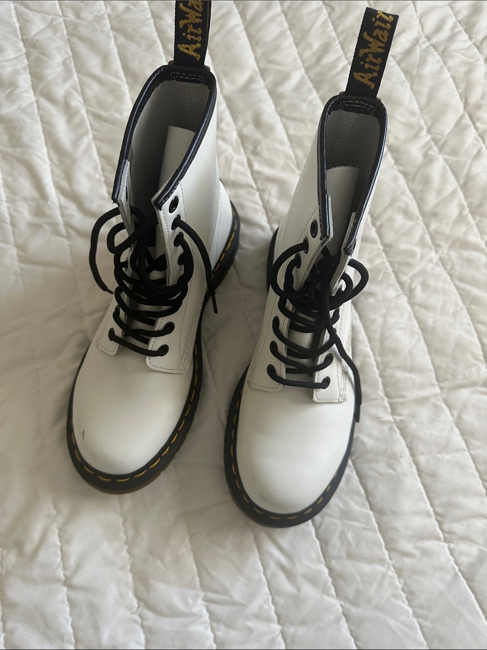 Dr. Martens White Lace-Up Combat Boots with Black Trim